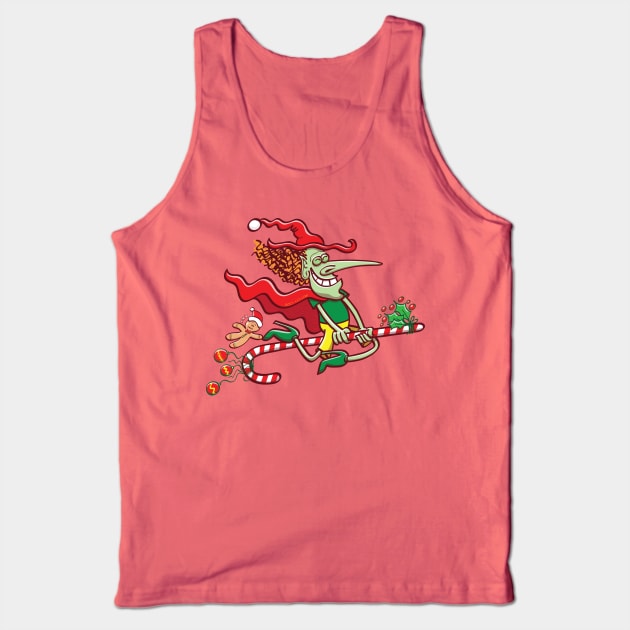 Halloween witch riding a Christmas candy cane Tank Top by zooco